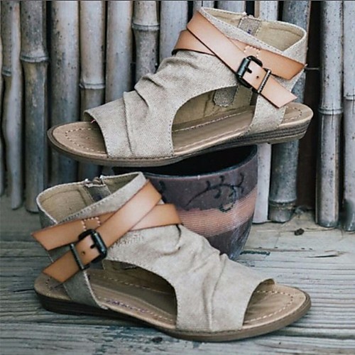 

Women's Sandals Flat Heel Open Toe PU Summer Khaki / Brown / Beige