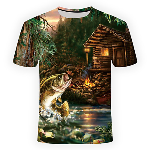 

Men's Daily Going out Basic T-shirt - 3D / Scenery / Animal Print Brown
