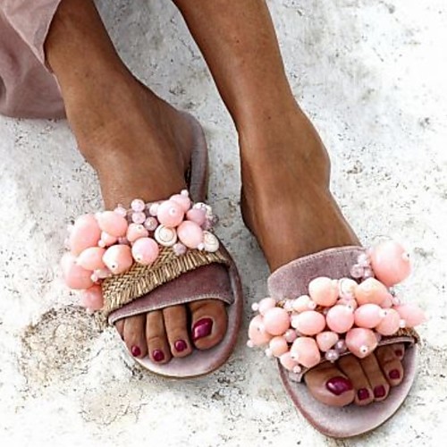

Women's Sandals Summer Flat Heel Open Toe Boho Daily Beach PU Pink