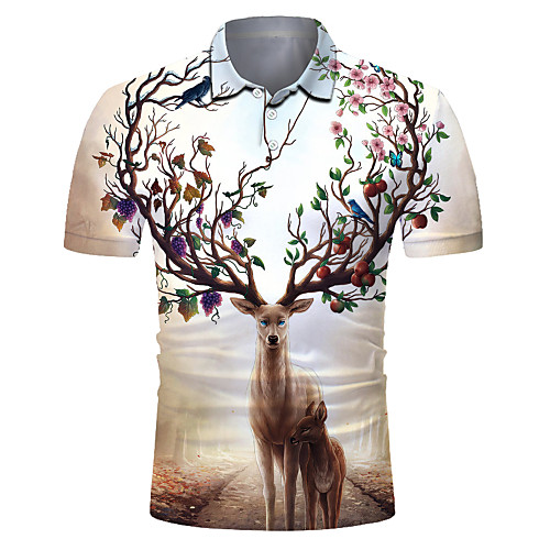 

Men's Club Weekend Rock / Exaggerated Polo - Color Block / 3D / Animal Deer / Fantastic Beasts, Print Light Brown