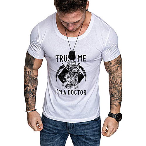 

Men's Daily Sports Business / Basic T-shirt - Solid Colored / Letter / Portrait Black & White, Print Yellow