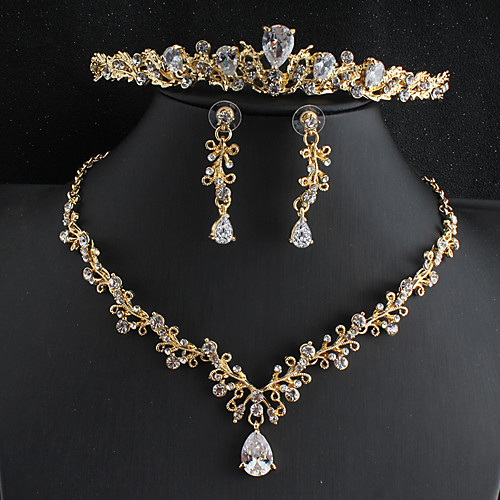 

Women's White Cubic Zirconia Head Jewelry Hoop Earrings Necklace Classic Drop Pear Basic Elegant European Korean Cute 18K Gold Plated Earrings Jewelry Gold For Wedding Engagement Three-piece Suit