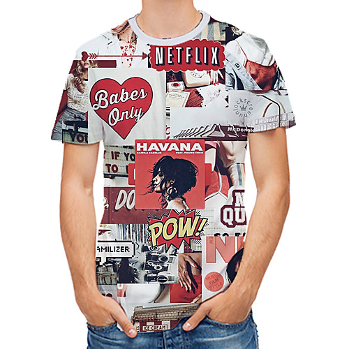 

Men's Daily Club Rock / Street chic T-shirt - Floral / 3D / Letter Print Rainbow