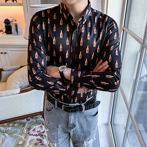 

Men's Daily Going out Basic / Elegant Shirt - Color Block Black