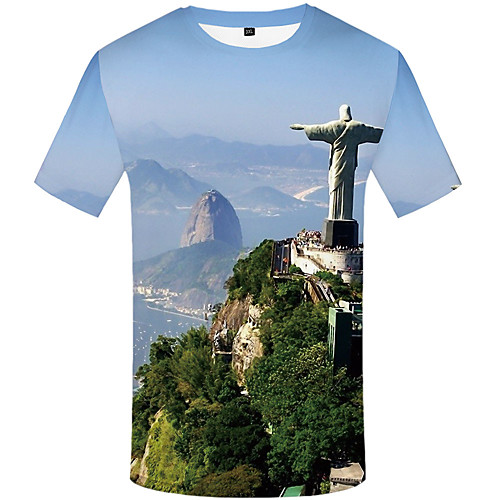 

Men's Daily Sports Basic / Street chic T-shirt - 3D / Graphic / Scenery Print Light Blue