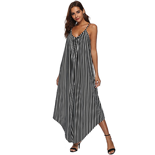 

Women's Black Jumpsuit Onesie, Striped S M L