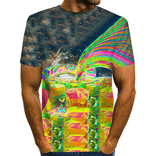 

Men's Daily Weekend Basic / Exaggerated T-shirt - Color Block / Rainbow / Abstract Print Rainbow