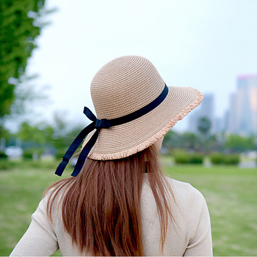 

Women's Basic Cotton Polyester Floppy Hat Straw Hat-Solid Colored All Seasons Khaki Beige