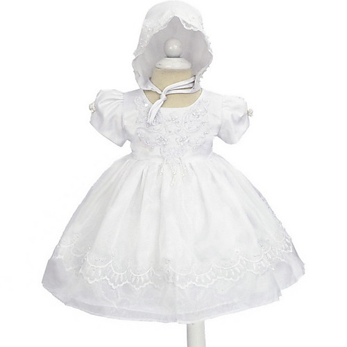 

Princess Knee Length First Communion Christening Gowns - POLY Short Sleeve Jewel Neck with Lace / Bow(s) / Appliques