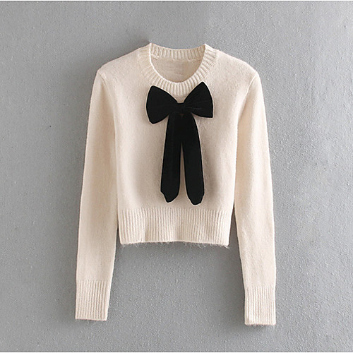 

Women's Color Block Long Sleeve Pullover Sweater Jumper, Round Neck Beige S / M / L