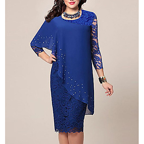 

Women's Plus Size Green Blue Dress For Mother / Mom Spring Going out Bodycon Solid Color Lace Chiffon Wrap S M