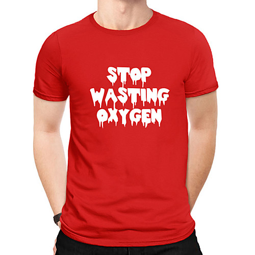 

Men's Daily Sports Business / Basic T-shirt - Solid Colored / Letter Black & White, Print Red