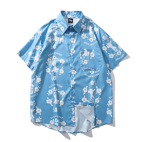 

Men's Daily Basic Shirt - Scenery / Cartoon Print Light Blue