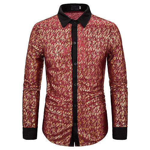 

Men's Party Club Rock / Street chic Shirt - Geometric / Color Block Patchwork / Print Red