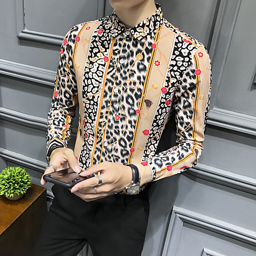 

Men's Daily Going out Basic / Elegant Shirt - Leopard / Color Block Blue