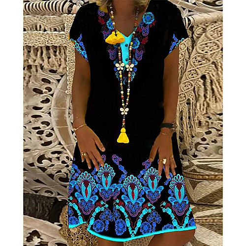

Women's Orange Blue Dress A Line Print S M