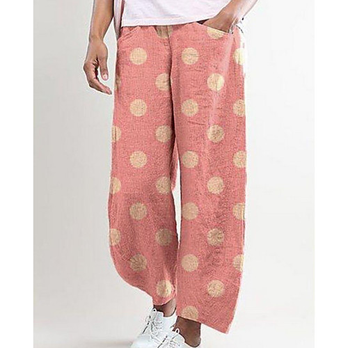 

Women's Basic Wide Leg Pants - Polka Dot Fuchsia Khaki Blue S M L