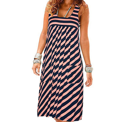 

Women's Orange White Dress Elegant Sheath Striped S M