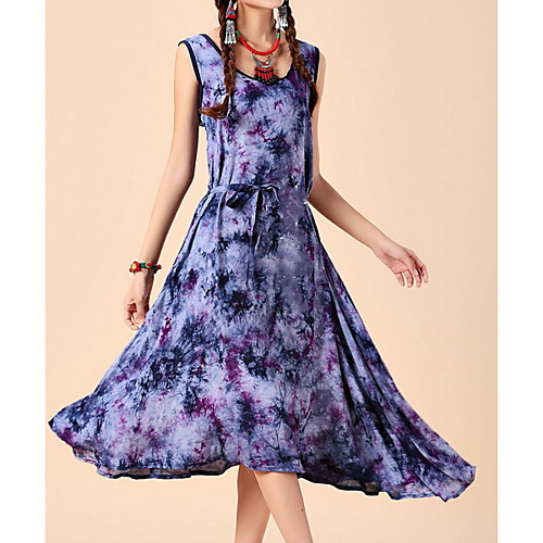 

Women's A Line Dress - Sleeveless Print Purple Green Light Green One-Size