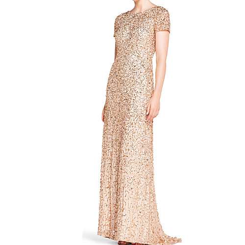 

Sheath / Column Jewel Neck Floor Length Polyester Short Sleeve Elegant / Sparkle & Shine Mother of the Bride Dress with Sequin Mother's Day 2020