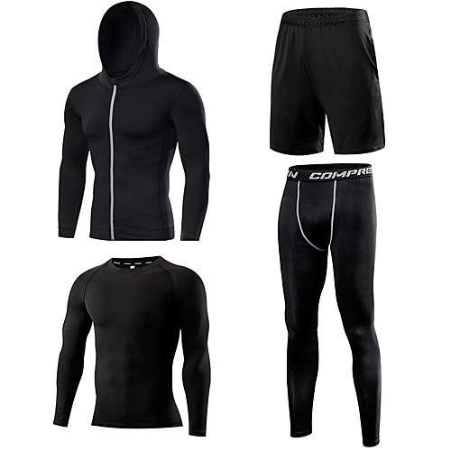 

Men's Patchwork Elastane Activewear Set Workout Outfits Compression Suit 4pcs Running Active Training Fitness Thermal / Warm Breathable Quick Dry Sportswear Athletic Clothing Set Long Sleeve