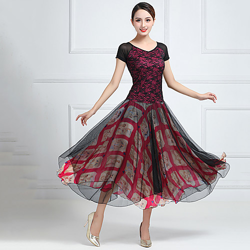 

Ballroom Dance Dresses Women's Training / Performance Chiffon / Lace / Tulle Split Joint Short Sleeve Dress