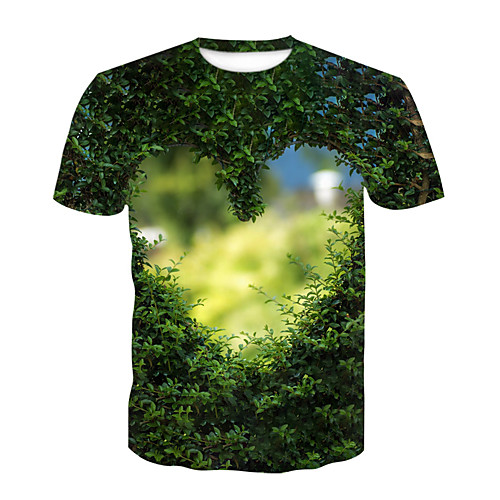 

Men's Daily Sports Basic T-shirt - Floral / Color Block / 3D Print Green