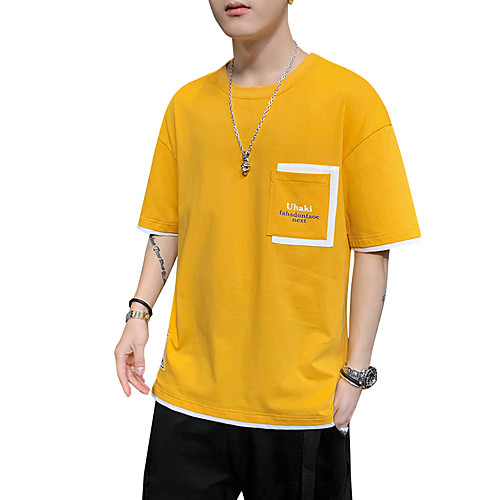 

Men's Daily T-shirt - Color Block / Graphic / Solid Colored Yellow