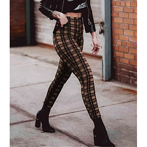 

Women's Street chic Chinos Pants - Plaid Black & White, Stripe Yellow Red Orange XS S M