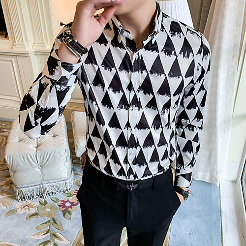 

Men's Daily Going out Basic / Elegant Shirt - Geometric / Color Block Black