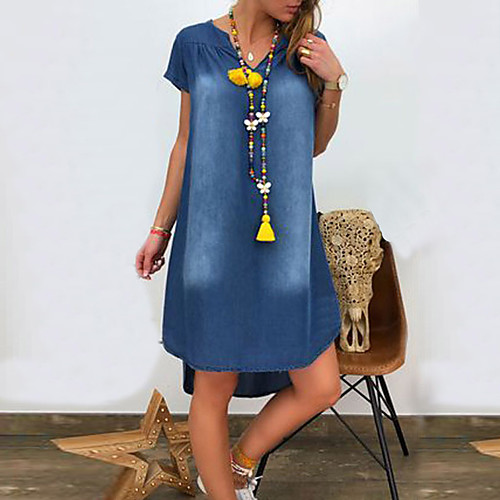 

Women's Blue Dress A Line Solid Color S M