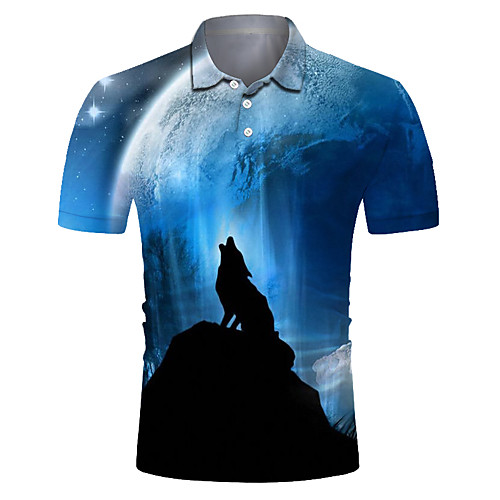 

Men's Club Weekend Rock / Exaggerated Polo - Color Block / 3D / Animal Wolf, Print Blue