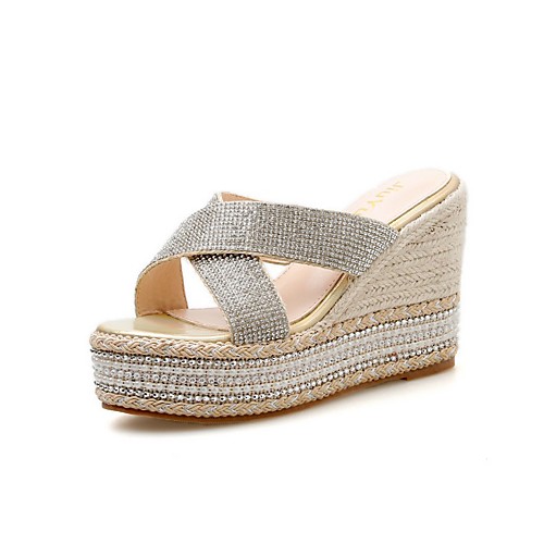 

Women's Sandals Wedge Heel Round Toe PU Summer Gold / Silver