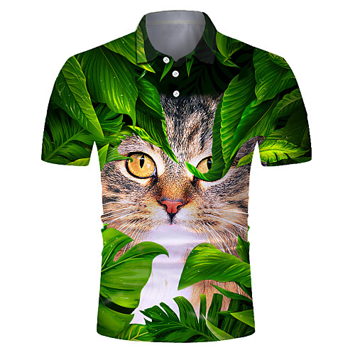 

Men's Club Weekend Rock / Exaggerated Polo - Color Block / 3D / Animal Cat, Print Green