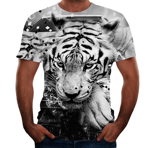 

Men's Going out Weekend Basic T-shirt - Color Block / 3D / Animal Gray