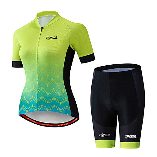 

21Grams Women's Short Sleeve Cycling Jersey with Shorts Black / Green Gradient Leaf Bike Clothing Suit Breathable 3D Pad Quick Dry Ultraviolet Resistant Sweat-wicking Sports Solid Color Mountain Bike