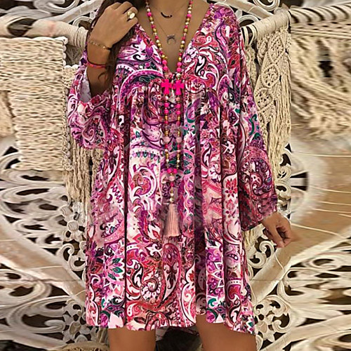 

Women's Red Black Dress Basic Loose Geometric S M