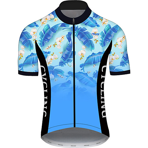 

21Grams Men's Short Sleeve Cycling Jersey Black / Blue Gradient Floral Botanical Bike Jersey Top Mountain Bike MTB Road Bike Cycling UV Resistant Breathable Quick Dry Sports Clothing Apparel