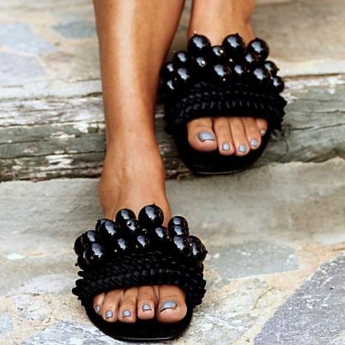 

Women's Slippers & Flip-Flops Flat Heel Open Toe PU Summer Black