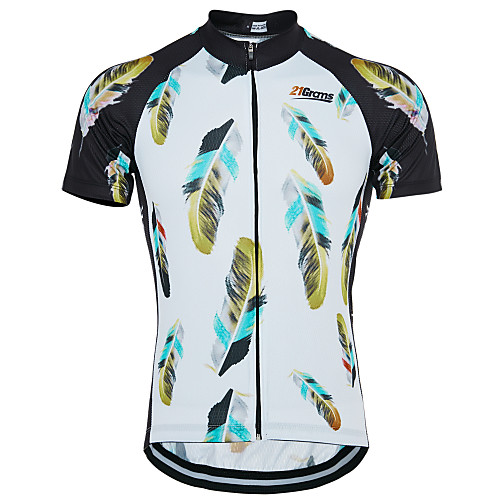 

21Grams Retro Feather Men's Short Sleeve Cycling Jersey - Black / White Bike Jersey Top Breathable Quick Dry Moisture Wicking Sports Terylene Mountain Bike MTB Road Bike Cycling Clothing Apparel