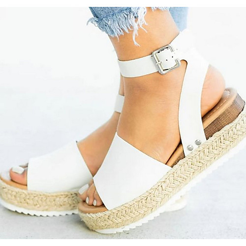 

Women's Sandals Flat Heel Peep Toe PU Summer Yellow / Khaki / White
