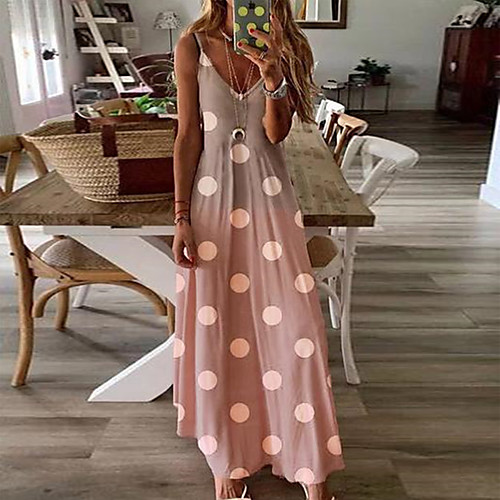 

Women's Blushing Pink Green Dress Casual Sexy Daily Holiday Swing Polka Dot Color Block S M