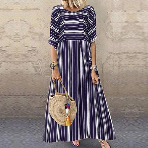 

Women's 2020 Maxi Red Blue Summer Dress Casual / Daily Loose Striped S M Loose