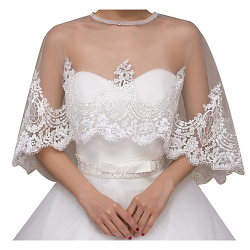 

Sleeveless Scarves Lace / Terylene Wedding Shawl & Wrap With Beading / Embroidery