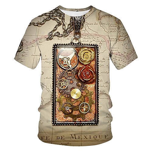 

Men's Going out Club Street chic / Exaggerated T-shirt - Color Block / 3D / Tribal Print Light Brown