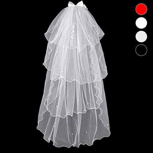 

Four-tier Simple Wedding Veil Shoulder Veils with Faux Pearl 15.75 in (40cm) Tulle