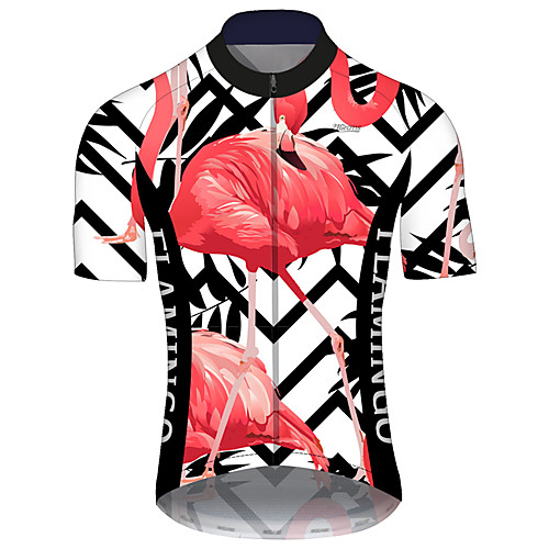 

21Grams Men's Short Sleeve Cycling Jersey Black / Red Flamingo Floral Botanical Bike Jersey Top Mountain Bike MTB Road Bike Cycling UV Resistant Breathable Quick Dry Sports Clothing Apparel