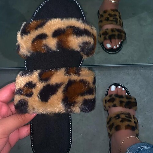 

Women's Sandals Flat Heel Open Toe Faux Fur Summer Pink / Brown / Black