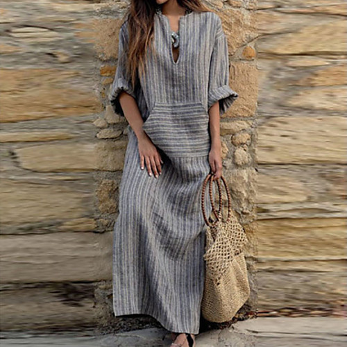 

Women's Gray Dress Loose Striped S M