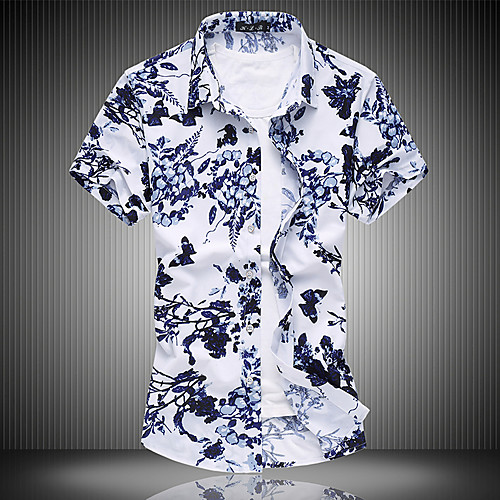 

Men's Going out Weekend Business / Tropical Shirt - Geometric Print Blue